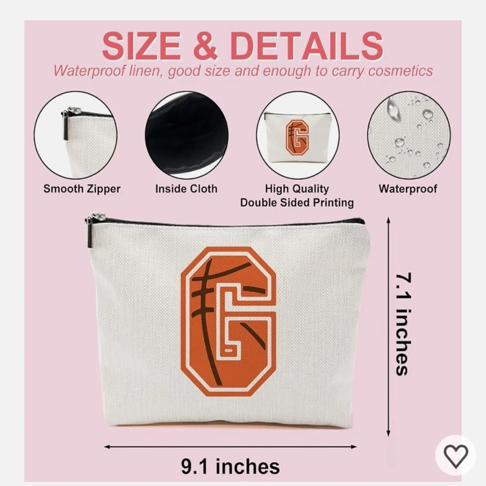 White Cosmetic Pouch with Orange Lettering